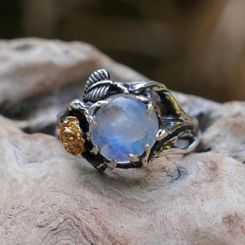 Bague arbre de vie acier doré pierre naturelle quartz rose lune mariage - 6