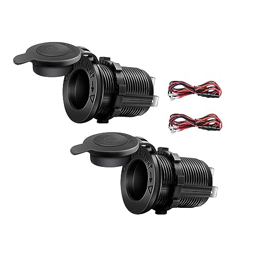 2 Stück 12v Steckdose,Zigarettenanzünder, Wasserdicht Marine Grade 12V Gleichstrom-Feuerzeugsteckdose Steckdose für Boot Motorrad Auto, mit 0,6m Anschlusskabe