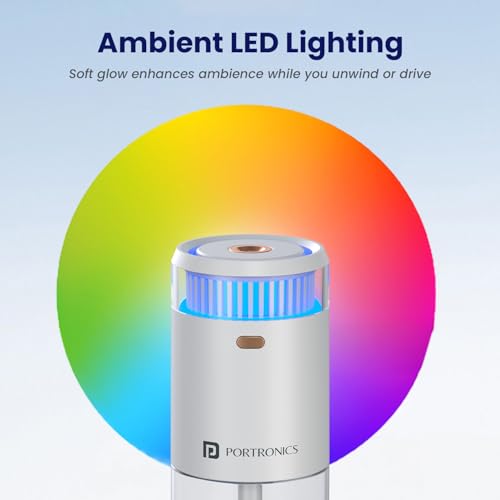 Image of Portronics Magma Go 2-in-1 Portable Ultrasonic Aroma Diffuser & Humidifier, 135ml Capacity, Type-C Powered, 4 Mist Modes, LED Ambient Light, Mini Essential Oil Diffuser for Car, Desk & Bedroom