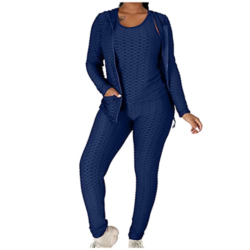 Conjunto feminino de ioga de três peças com capuz e zíper suéter elástico conjunto de calças para io