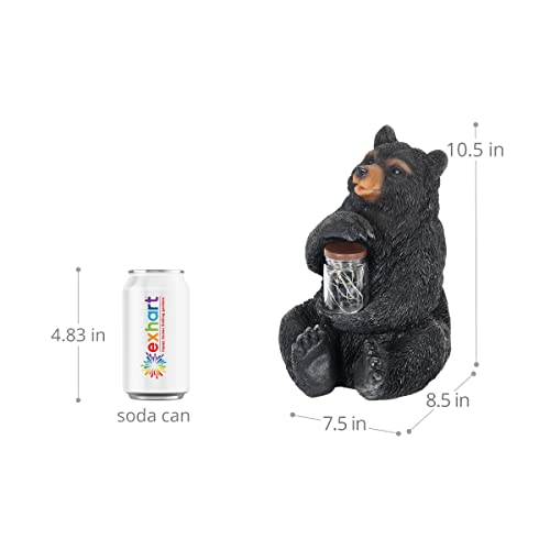 Exhart Garden Sculpture, Black Bear Solar Garden Statue With Glass Jar, 8 Led Firefly Lights, Outdoor Garden Decoration, 8.5 X 7.5 X 10.5 Inch #TOP3