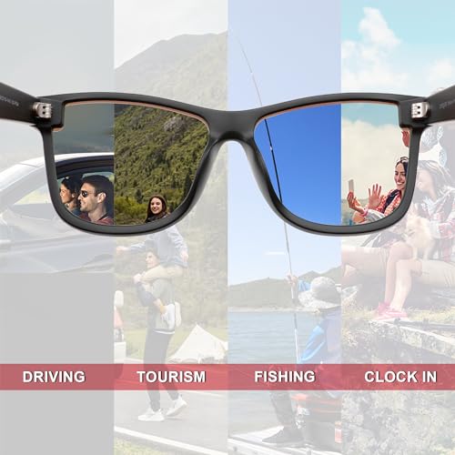 Image of Men's Polarized Sunglasses, Square Rubber Frame Carbon Fiber Temple Fishing Driving Sun Glasses UV Protection RFS8205