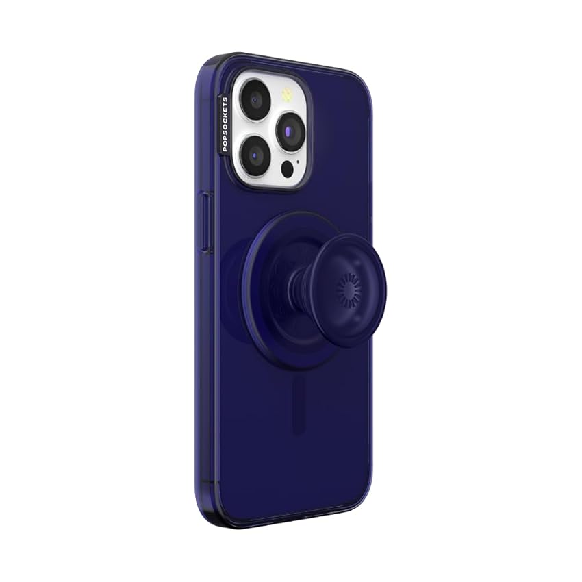 PopSockets Custodia per iPhone 15 Pro Max con impugnatura e scorrimento per telefono, compatibile con MagSafe, custodia per iPhone 15 Pro Max, compatibile con ricarica wireless, blu navy francese