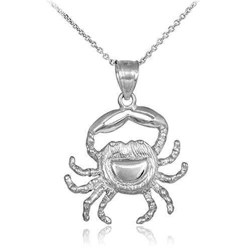 Sideways Crosses 925 Sterling Silver Crab Charm Cancer Zodiac Pendant Necklace, 16"