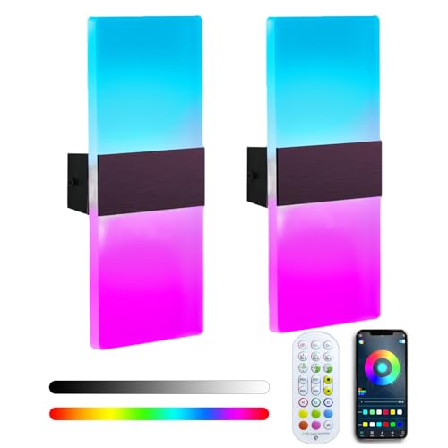 RGB Wall Sconces Set of 2, Modern 16 Million Colors Wall Lights, ...