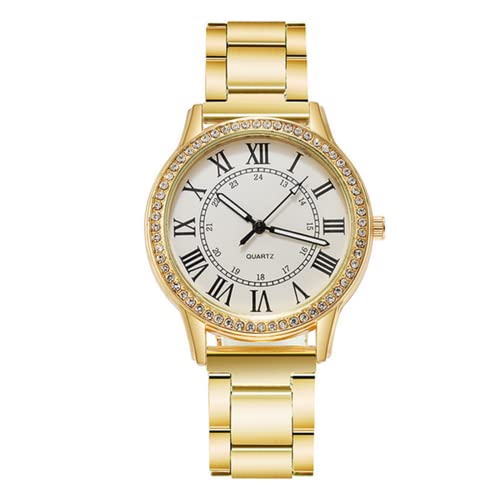 Imagen de Reloj de mujer simple vintage de acero inoxidable con diamantes números romanos reloj analógico luminoso de cuarzo