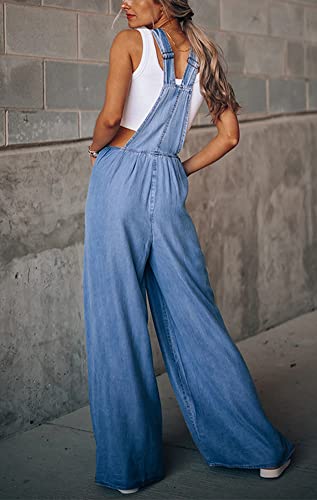 chouyatou Women's Loose Adjustable Strap Wide Leg Denim Bib Overall Jeans Pants2