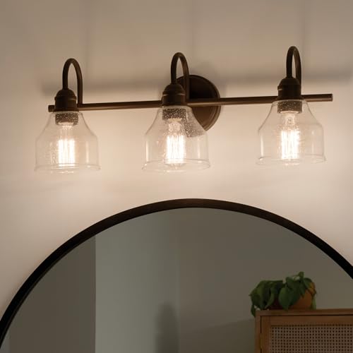 Kichler Avery 24" 3 Light Bathroom Vanity Light in Olde Bronze, Vintage Bathroom Wall Mount Fixture with Clear Seeded Glass, (24" W x 9.25" H), 45973OZ by Kichler - Image 3