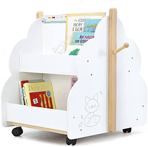 labebe Baby Wooden Bookshelf, Kids Bookshelf with Wheels for 36M+, Book Rack Wood/Kid Bookcase/Children Bookshelf/Toddler Book case/Children Books Display Self/Infant Book Toy Storage White
