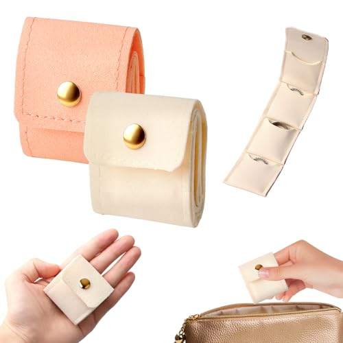 Image of 2 Pcs Mini Travel Jewelry Bag, Portable Foldable Small Jewelry Organizer with Snap Button, Compact Jewelry Case for Earrings Rings Necklaces - Lightweight Jewelry Storage Organizer, White, Pink