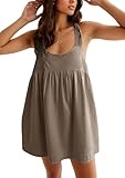 Fdakg Women's Summer Babydoll Mini Dress Sleeveless Open Back Tank Scoop Neck Casual Dress with Pockets Flowy Sundress 2026 DarkKhaki