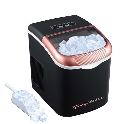 Image of FRIGIDAIRE Retro Compact Ice Maker Machine, Bullet Ice, 26 lb per Day (Black/Rose Gold)