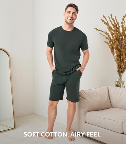 DAVID ARCHY Mens Pajamas Set Short Sleeve Summer Pajamas Soft Cotton Pajamas for Men Lightweight Lounge Set with Pockets2