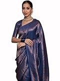 Avantika Fashion Women's Kanjivaram Soft Silk Banarasi Sarees With Blouse Piece, Navy-blue, One Size