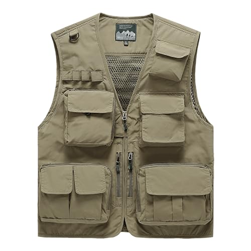 Saukiee Men's Lightweight Tactical Cargo Vest - Multi-Pocket Breathable Mesh Outdoor Work Vest for Fishing,Hunting, Travel, Hiking & Safari