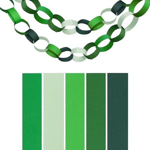 Green Paper Chain Strips, Assorted Green Shades Cardstock Craft Strips