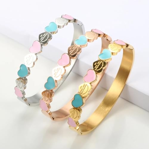 New 2024 Cute Love Heart Gold Plating Staiess Steel Lucky Cuff Bangles Women Girls Wedding Party Charm Bangles Jewelry Gift Fashion Accessories2