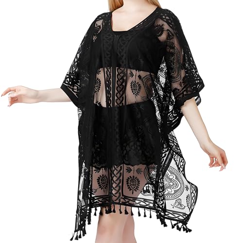 Beach Cover Up for Women, Sexy Lace Women's Swim Cover-ups V Neck Hallow-out Bathing Suit Coverup for Ladies Holiday Poolside Seaside Party