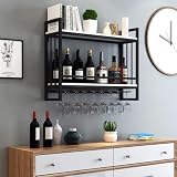 WOLEYUU Naścienny stojak na wino, duży metalowy stojak na butelki wina półka wisząca, stojak na wino pływające półki barowe montowana na ścianie półka na alkohol, montowany na ścianie stojak na wino,