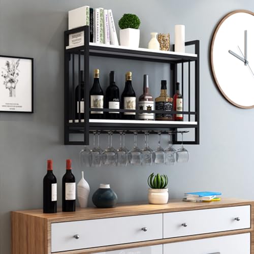 WOLEYUU Naścienny stojak na wino, duży metalowy stojak na butelki wina półka wisząca, stojak na wino pływające półki barowe montowana na ścianie półka na alkohol, montowany na ścianie stojak na wino,