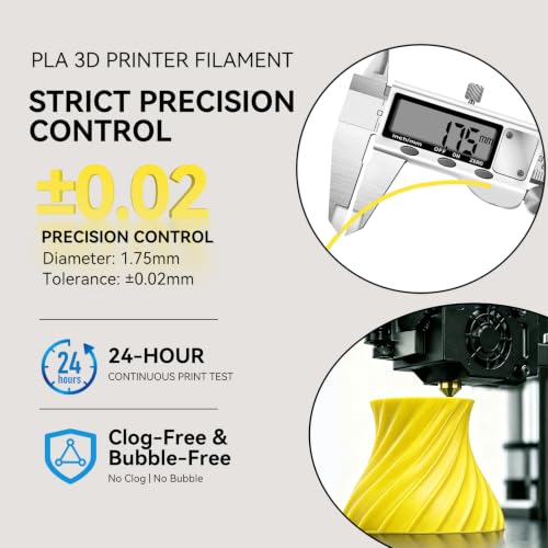 Image of Kingroon PLA 3D Printer Filament, Dimensional Accuracy + /- 0.02 mm, 1 kg Spool(2.2lbs), 1.75 mm,Yellow