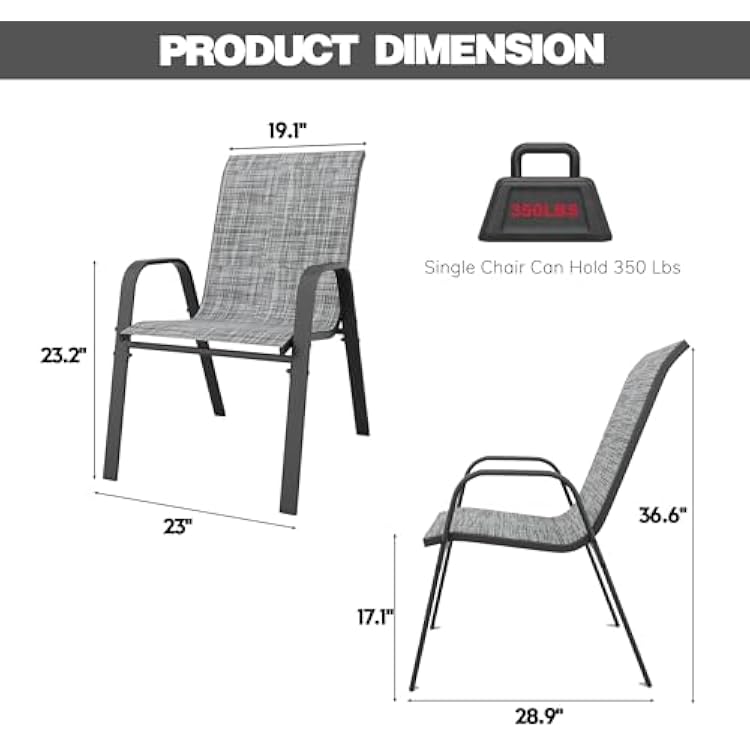 Patio Chairs Set of 6, Stackable Outdoor Dining Chairs for All Weather Textilene Fabric & Metal Frame, Outdoor Chairs Set for Backyard Deck Garden