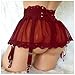 ROSVAJFY Women's Sexy Mesh Lace Mini Skirt with Metal Clips Garter Belt and Panties High Waist Cross Straps Short Dress (Burgundy)