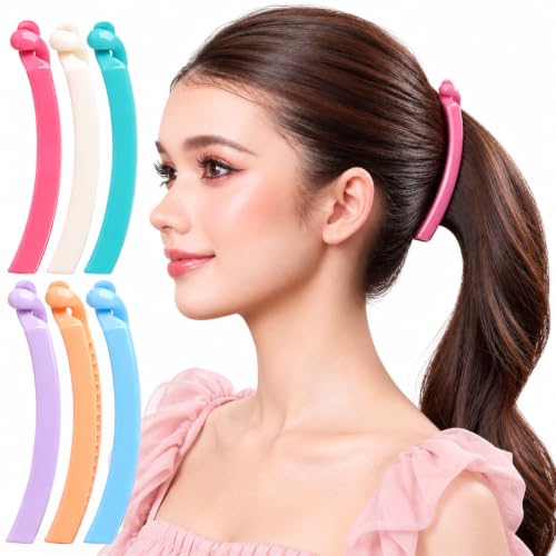 RC ROCHE 6 Pcs Banana Clips for Thin Hair Ponytail Holder, Medium Pastel