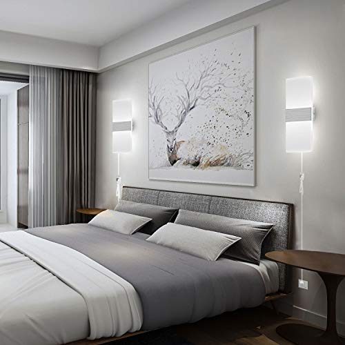 Lightess Dimmable Wall Sconces Plug In Set Of 2, Modern Wall Lamp 12W Acrylic Led Wall Light Fixture For Living Room Bedroom Corridor, Cool White #TOP2