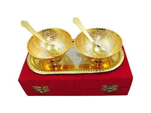 Bols de basse en laiton de lotus plaqué or avec plateau cadeau de fête original
