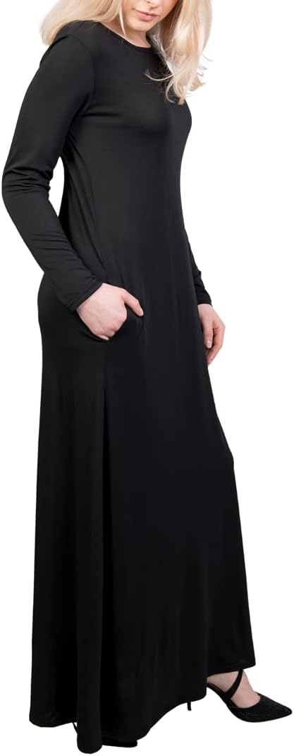 Maxi Dress- Long Maxi Dress - Women Maxi Dress - Casual Maxi Dress - Round Neck - Long Sleeve Dress - Plain Maxi Dresses with Pockets - Summer Maxi Dress