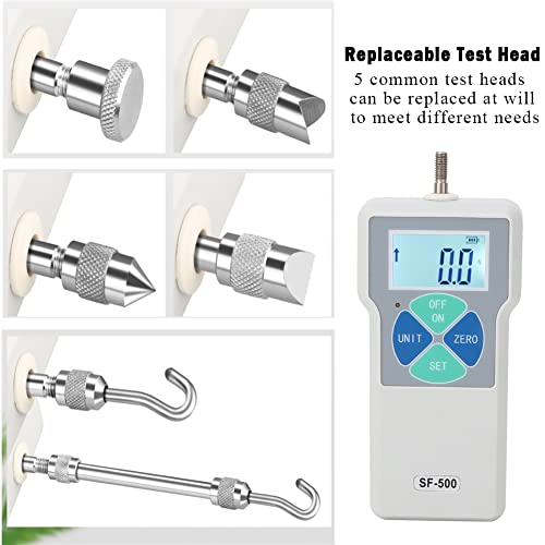 Foto von Kraftmessgerät, SF-500 LCD-Display Tragbares Push- und Pull-Messgerät Digitales Kraftmessgerät 500N 100-240V Überlastschutz(EU Plug)