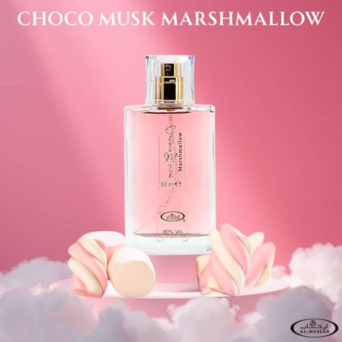 Image of Al-Rehab Choco Musk Marshmallow & Pistachio Eau de Parfum Sprays 50ml (1.65 oz) | Gourmand Perfume with Chocolate & Vanilla | Long-Lasting Sweet Fragrances (Bundle)