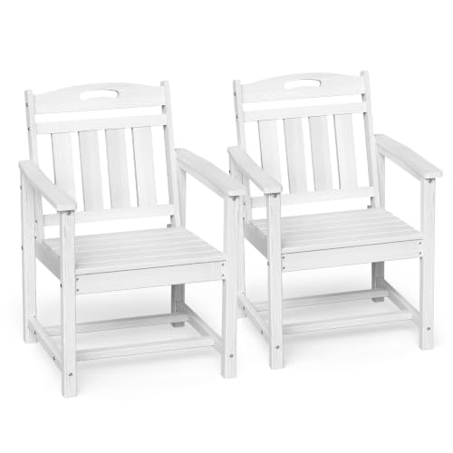 Image of Ciokea HDPE Outdoor Patio Dining Chairs Set of 2, All-Weather Porch Chair with Wide Seat, Durable Outdoor Furniture for Backyard, Garden, Lawn & Poolside, White