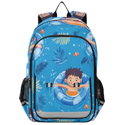 backpack for girls kids school 8-12： lightweight books bag for middle school in assorted colors - boys swimming cartoon blue