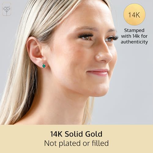 14k Gold Solitaire Gemstone Stud Earrings for Women | 7x5mm Birthstone Earrings by MAX + STONE2