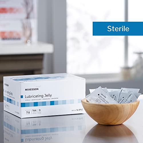 McKesson Lubricating Jelly, 3 g [144 Count] Water Based Non-Sticky Lube, Water Soluble Lubricant Gel - for Surgical, Medical, Personal – Sterile Individual Packets