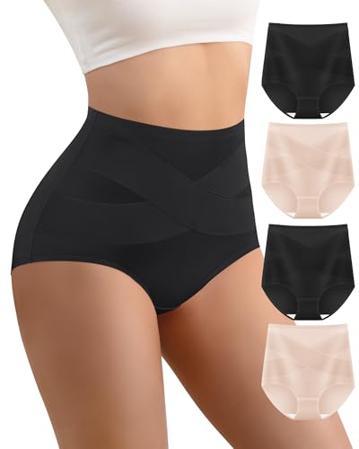 Image of Women's High Waisted Cotton Underwear Panties Ladies Stretch Breathable Full Coverage Briefs 4 Pack