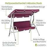 Hollywoodschaukel 3-Sitzer mit Dach & Sitzauflage Gartenschaukel 200 kg belastbar - 3