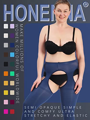 Image of HONENNA Plus Size Suspender Tights for Women, Semi Opaque Sexy Garter Belt Nylons Mock Thigh High stockings