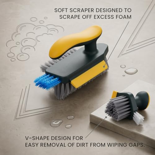 Image of Tile Grout Cleaner Brush, Multifunctional 4 in 1 Gap Cleaning Brush with Scraper, Sponge and Replaceable Brush Head, for Tile Grout, Corners, Sink, Kitchen and Bathroom