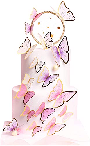 Opah Rytan Pack Of 60 Butterfly Cake Toppers And 1 Piece Happy Birthday Cake Topper 3D Butterfly Cupcake Topper For Girls Women's Happy Birthday Wedding Party Cake Wall Party Food Decorations #TOP5