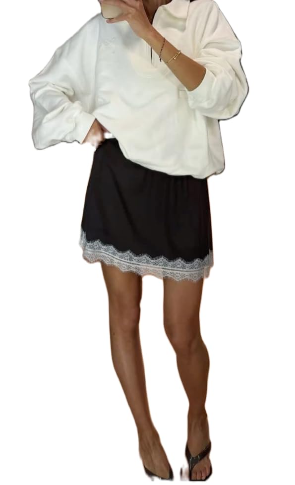 Satin Silk Mini Skirt Women Low Rise Lace Trim A Line Layered Underskirt Half Slip Short Skirts Y2k Shirt Extender2