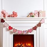 Cinnvoice 84 Inches Wooden Rustic Heart Valentines Garland Vintage Valentine's Day Decorations Retro Pink Wall Hanging Garland Banner for Valentines Anniversary Wedding Birthday Party Decorations