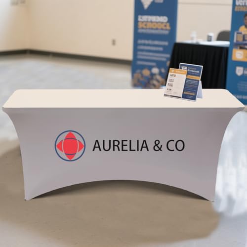 Customized Tablecloth with Logo 4/5/6/8/10FT for Business Tradeshow Events Company School Shop Welfare Organization Other Important Events Shipping Next Day (Stretch tablecloth, 4FT back open)