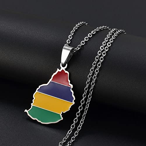 Collar De Mujer para Hombres con Colgante De Bandera De Mapa De Mauricio - Collares Colgantes De Amistad Antiguos Esmaltados De Color De País Étnico para Mujeres, Accesorio De Rapero De Hip Hop, E