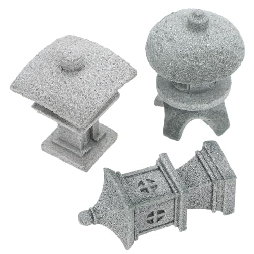 Generisch 3 Stück Sandstein Pavillon Statue Kreative Landschaftsdekoration für Garten Bonsai und Wohndeko Langlebige Gartendekoration aus Sandstein