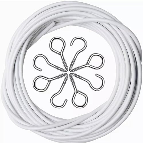 Net Curtain Wire with Hooks and Eyes - 2 m Extra Strong Curtain Wire with 4 Hooks and 4 Eyes - Perfect Kit, White