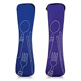 Boite a Couvert Transportable, 2 Pièces Sac à Couverts Vide Longue Boite Couvert a Emporter pour Travail, École, Camping, Pique Nique, Voyage - Violet, Bleu (23.5x6cm/9.3x2.4 pouces)