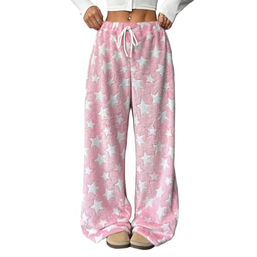 Pantalon de pyjama en polaire femme ample chaud pantalon de salon hiver taille haute